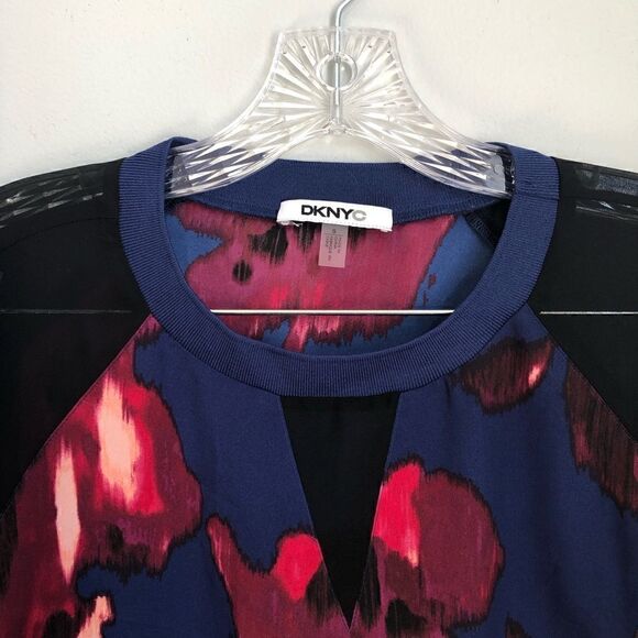 DKNYC Floral Chiffon Black Blue Red Blouse S - Picture 4 of 7
